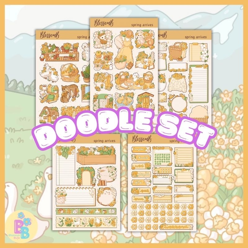 

BlossomB - spring arrives doodle set Hand drawing sticker sheet / waterproof sticker / sticker deco / sticker vinyl aesthetic / handmade sticker / sticker tumblr / stiker anti air / sticker buku journal / sticker HP laptop