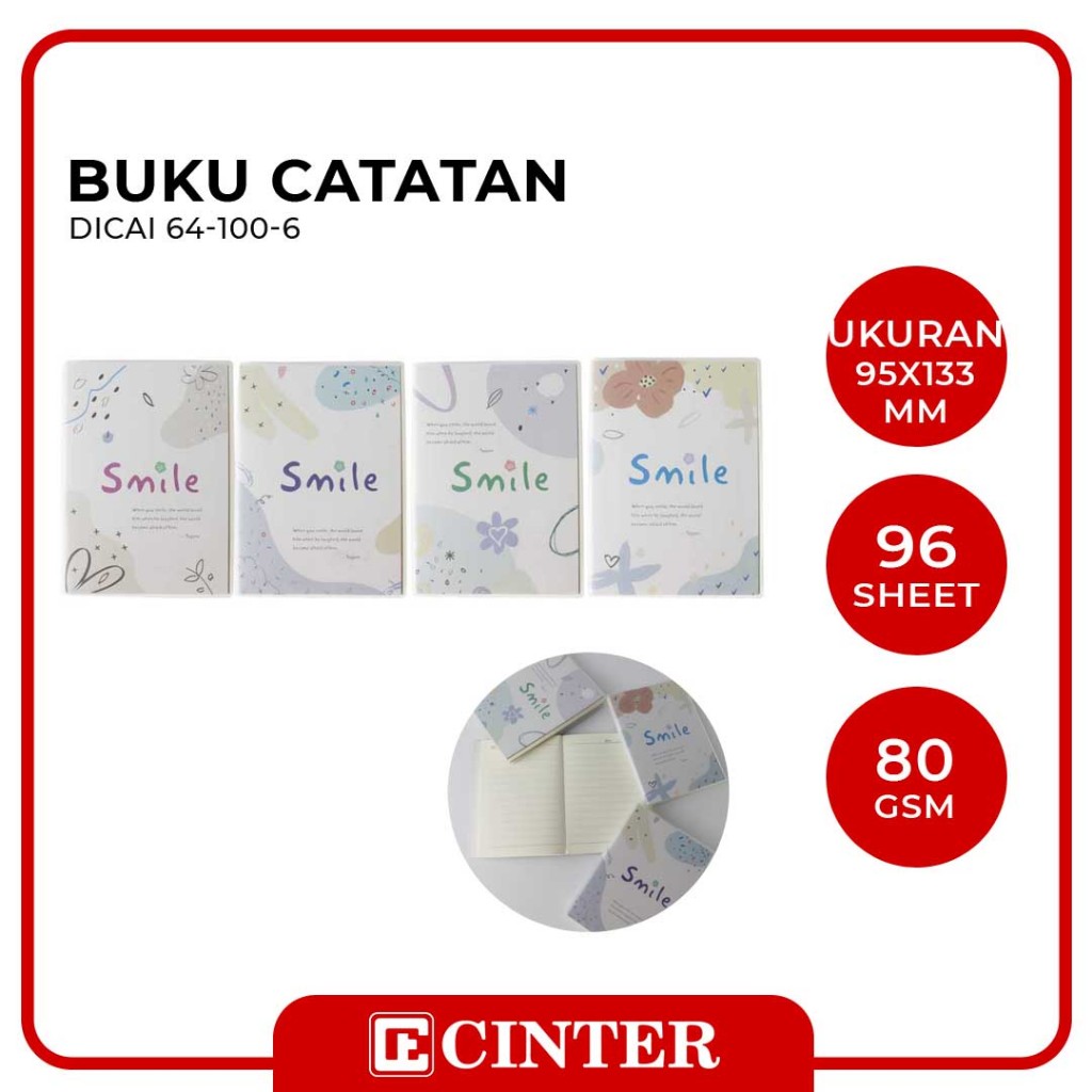 

DICAI - BUKU SAKU / BUKU CATATAN KECIL / NOTE BOOK 64K 64-100-16 9.5X13.3CM SMILE