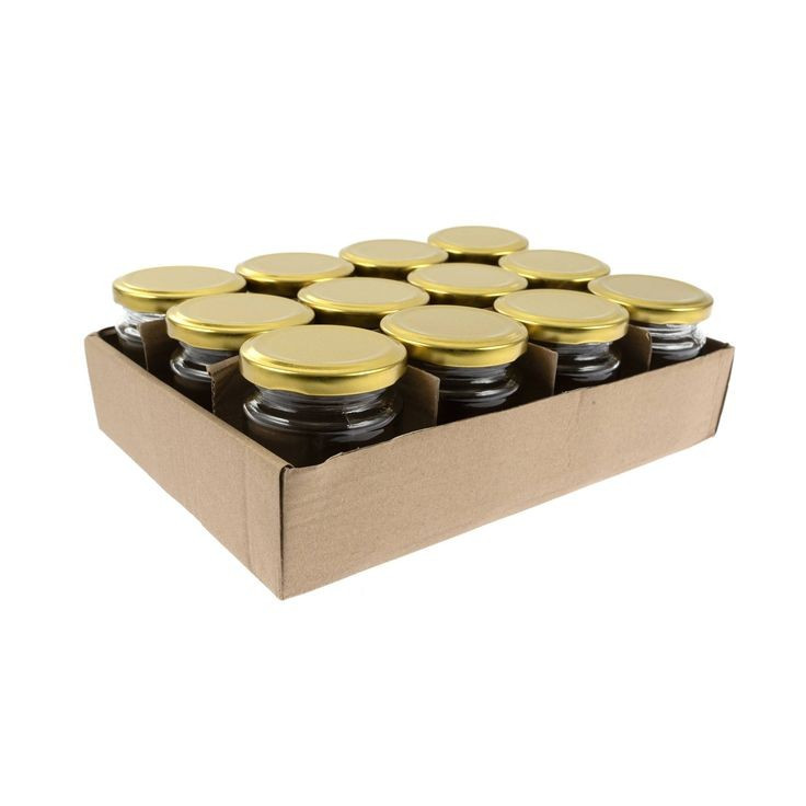 /12 PCS 30ML JAR SILINDER KACA TUTUP GOLD / BOTOL KACA SILINDER JAR 30ML