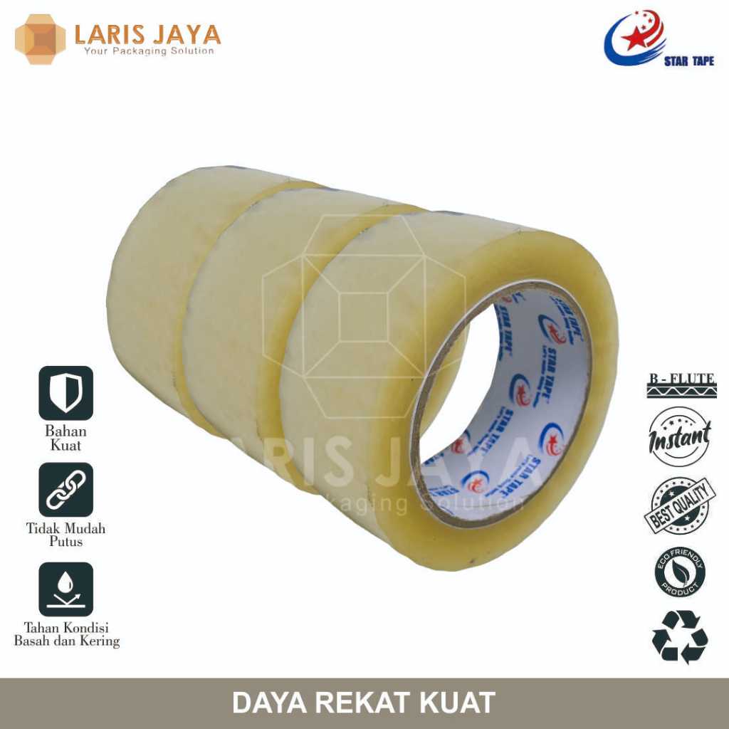 

[Paket 1 Slop Isi 6pcs] STAR TAPE OPP Lakban bening 45 mm x 100 Yard ( Lakban ST Bening 2" (6pcs) )
