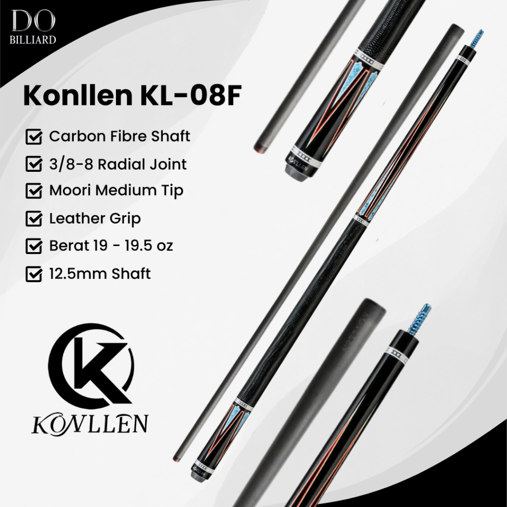 Stick Billiard KONLLEN KL-08F Carbon Cue Leather Grip Low Deflection / Stick Konllen KL-08F