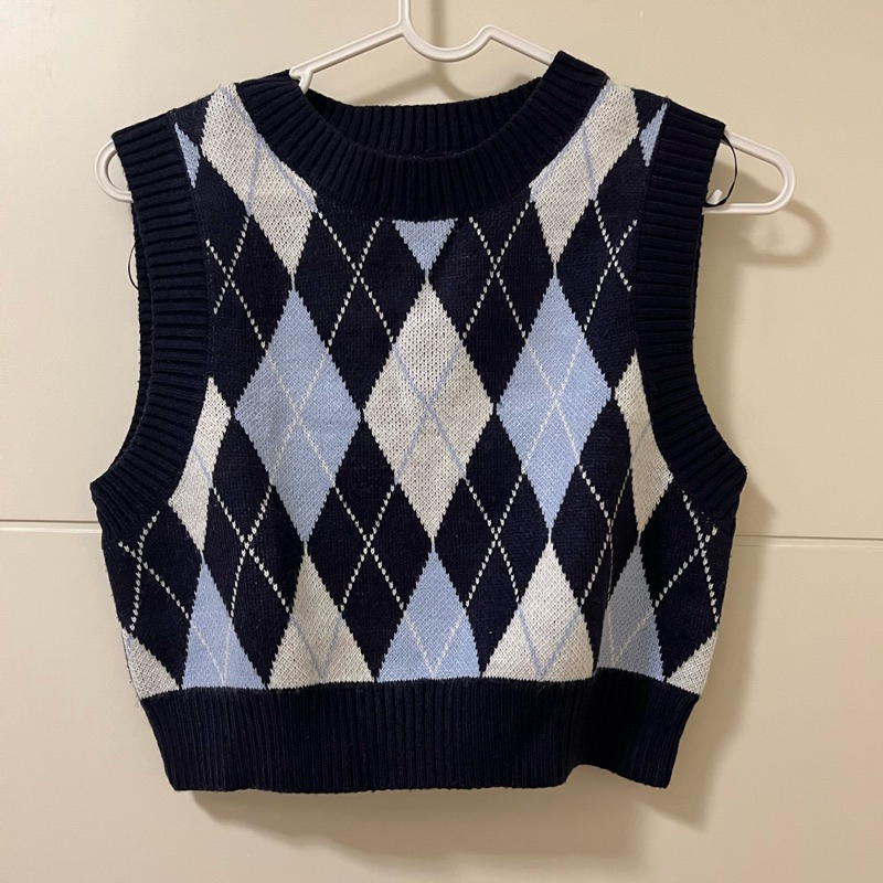 H&M blue argyle knitted vest