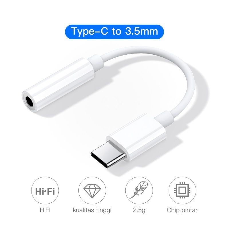 Konverter Dongle Jack Audio Type C To Jack 3.5mm Converter USB Type-C to Jak 3.5mm Konektor Sambunga