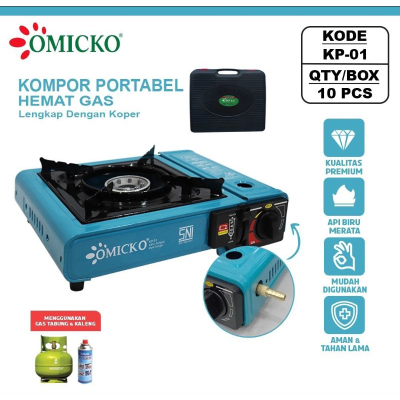 Kompor Gas Portable 2in1 Merk OMICKO SNI Bisa Gas Tabung Dan Gas Kaleng Serbaguna