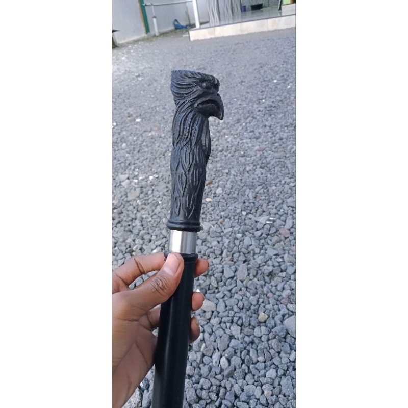 tongkat komando kayu galih kelor hitam ukiran kepala raja wali