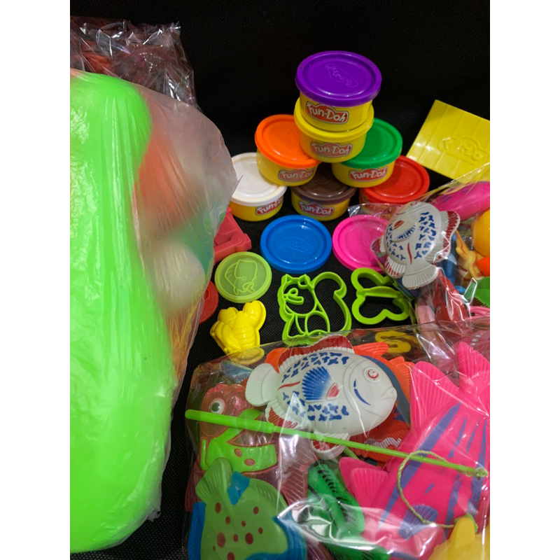 Preloved Paketan Mainan Pancing Ikan, Cetakan Doh, Cetakan Pasir, Bowling Harga Murce Serba 20k