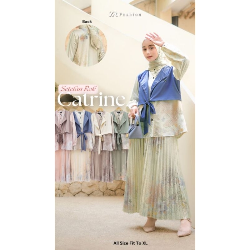 One Set Setelan Rok Plisket Prisket Premium Wanita Motif Catrine