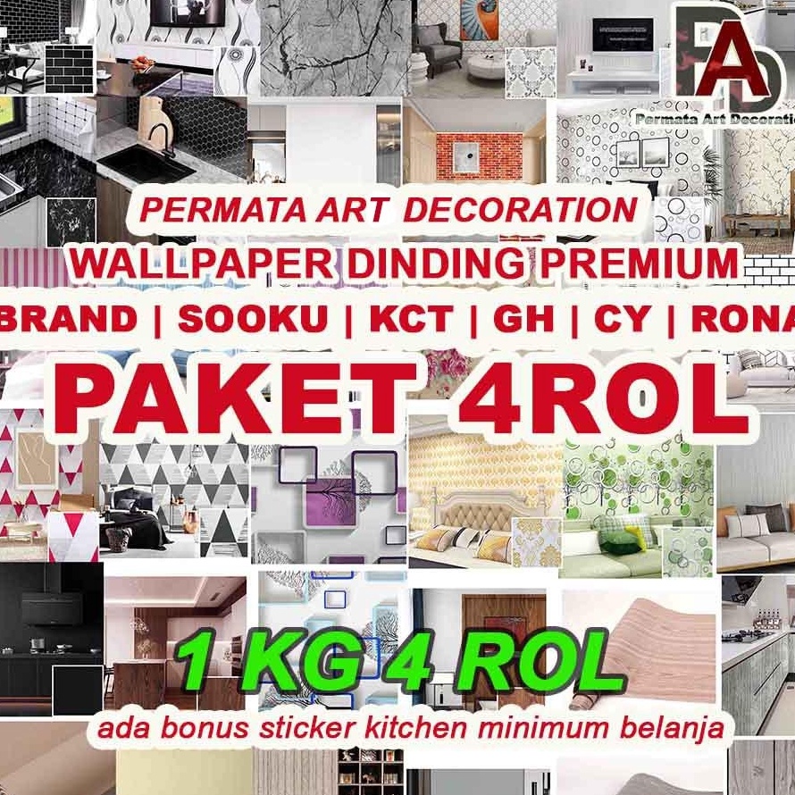 PENAWARAN TERBAIK Paket 4 Roll  Wallpaper Sticker Dinding  Ruang Tamu Kamar DapurCantik