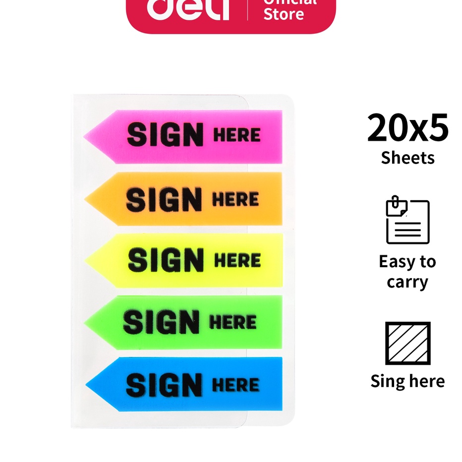 

HARI INI SAJA DISKON BIG Deli Index Tab Plastik Sign Here 4312mm 4425mm 2 sheets5 Warna EA111 EA1132