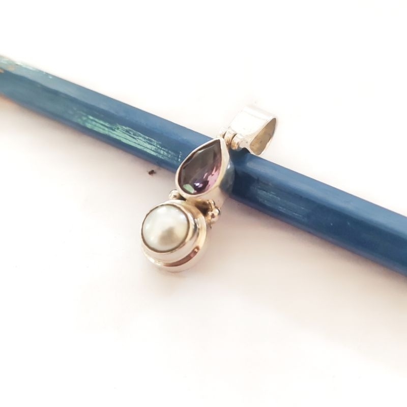 Liontin Pendant Mainan Kalung Perak Bali Asli 925 Polos Mutiara Amethyst Pria Wanita Costum