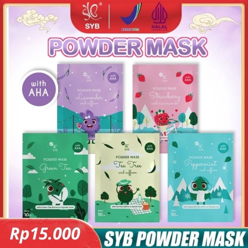 

Premium New SYB powder mask 10g Strawberry / Greentea / Laveer / Tea tree / Peppermint BPOM original