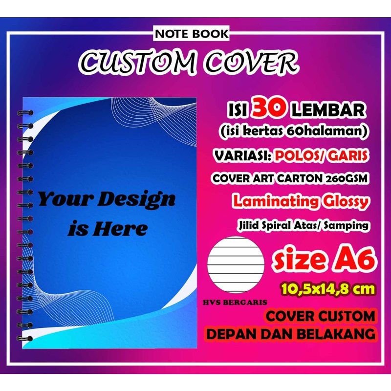 

Notes Custom 30 lembar A6 polos / garis Notebook Spiral A6 polos - Min. Pemesanan 8 pcs