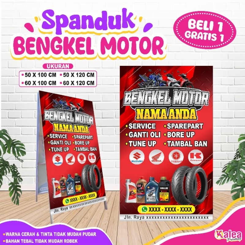 Banner Bengkel Motor, Spanduk Bengkel Motor Custom