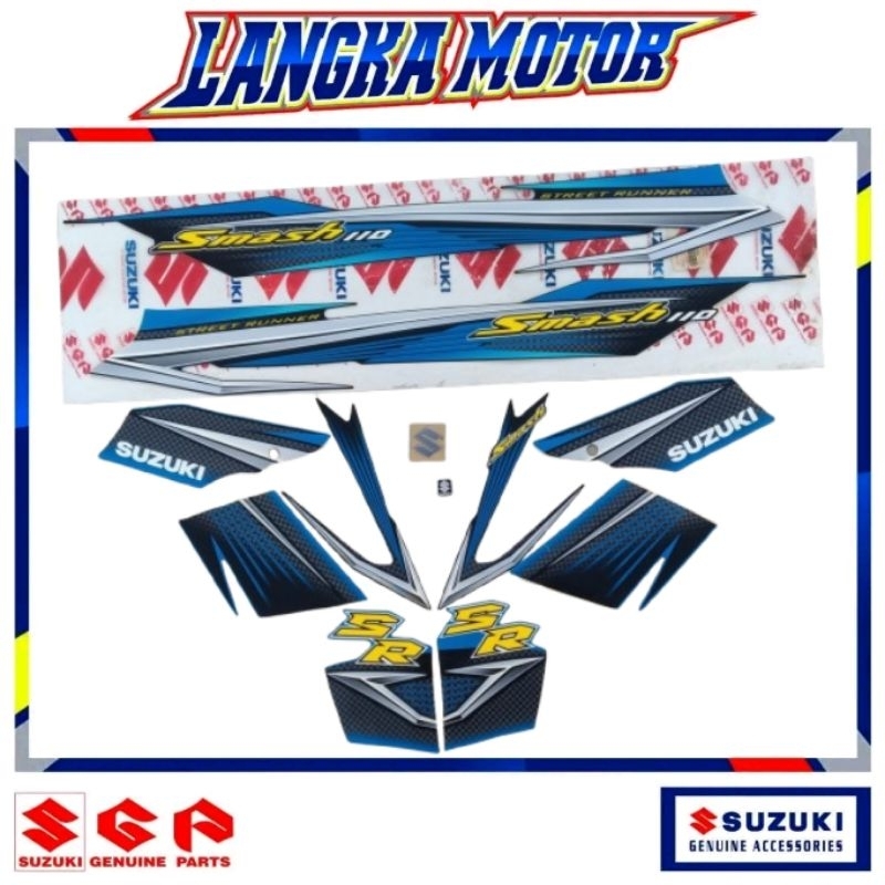 Smash ORI SGP Emblem Striping Stiker body Suzuki NEW SMASH revo 110 SR 2007-2008 biru hitam