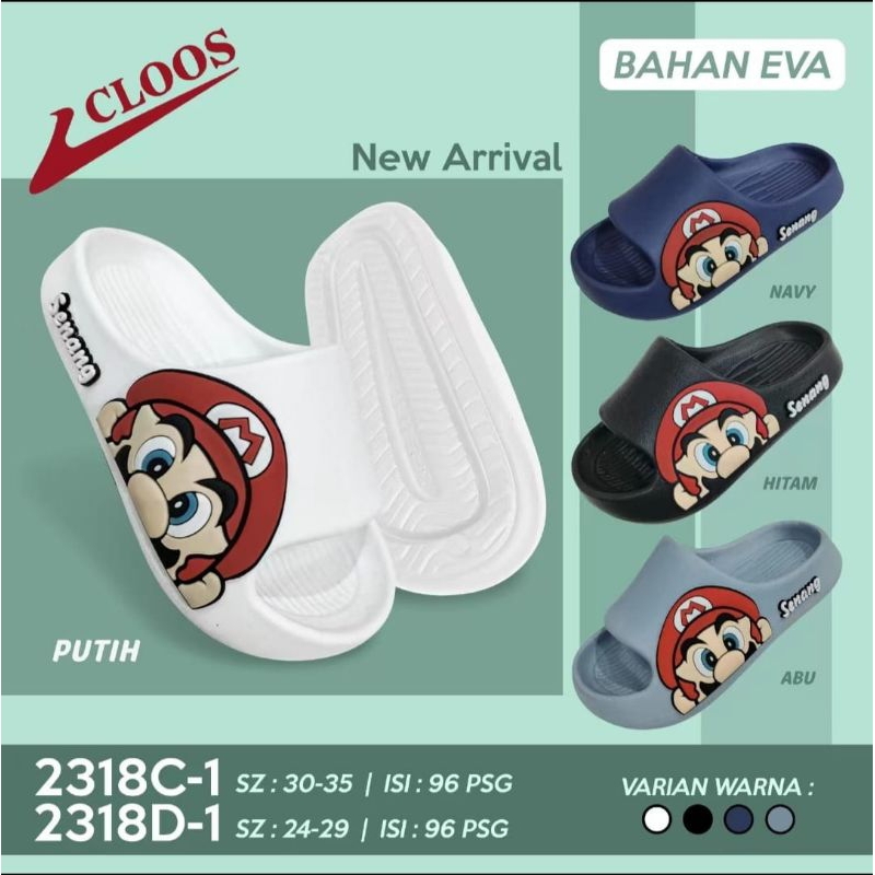 Sandal Selop Anak Laki-Laki Motif Mario Bros 24-35 Sandal Selop Anak Cowok Karakter Mario Sandal Kok