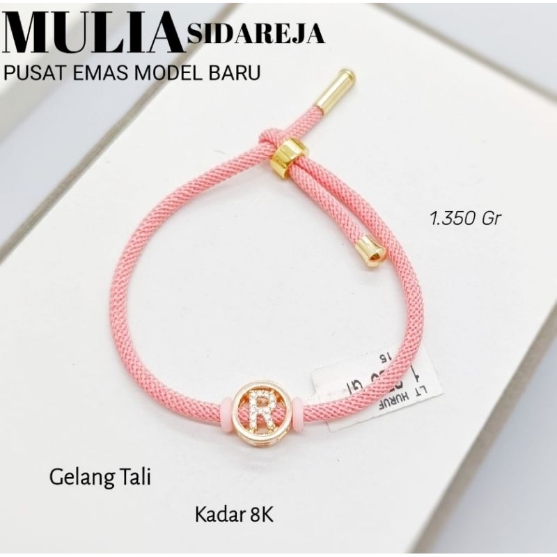 Gelang tali Inisial Emas kadar 8K