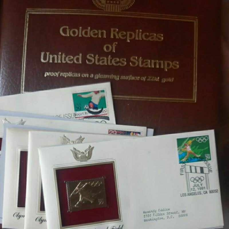 

Perangko USA FDC Golden Replica Oliympic sampul 1 prangko lapis emas 22 karat