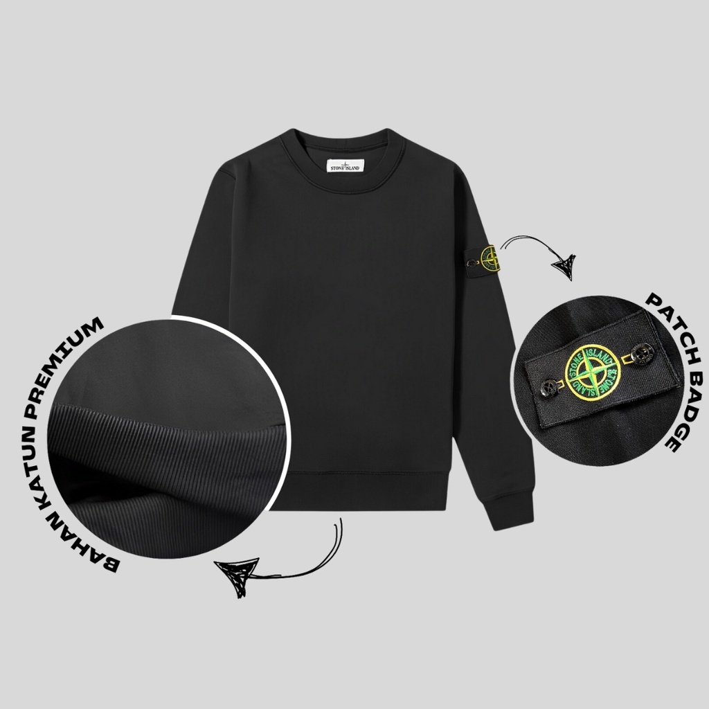 Jaket Sweater Crewneck Stone Island Full Tag & Full Bordir Distro Premium Like New Ori Pria Wanita B