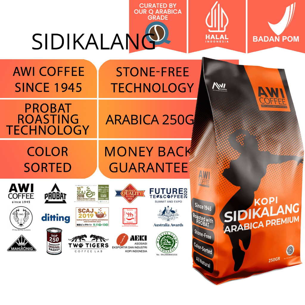 

Awi Kopi Sidikalang Arabica Premium Biji 250G | Coffee Beans | Grade 1 | Roasted | Kualitas Ekspor