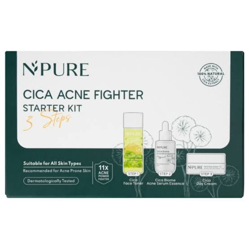 KG N'Pure Cica Acne Fighter Starter Kit 3 Steps Paket Skincare Jerawat Centella Asiatica NPure