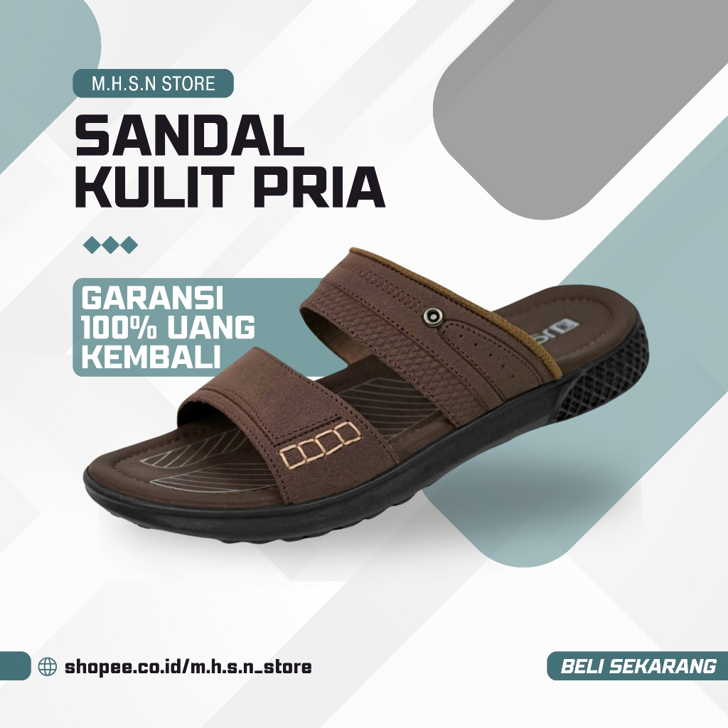 Sandal sendal sandals bapak bapak semdal slide selop slop sedal bahan kulit sndal karet warna hitam 