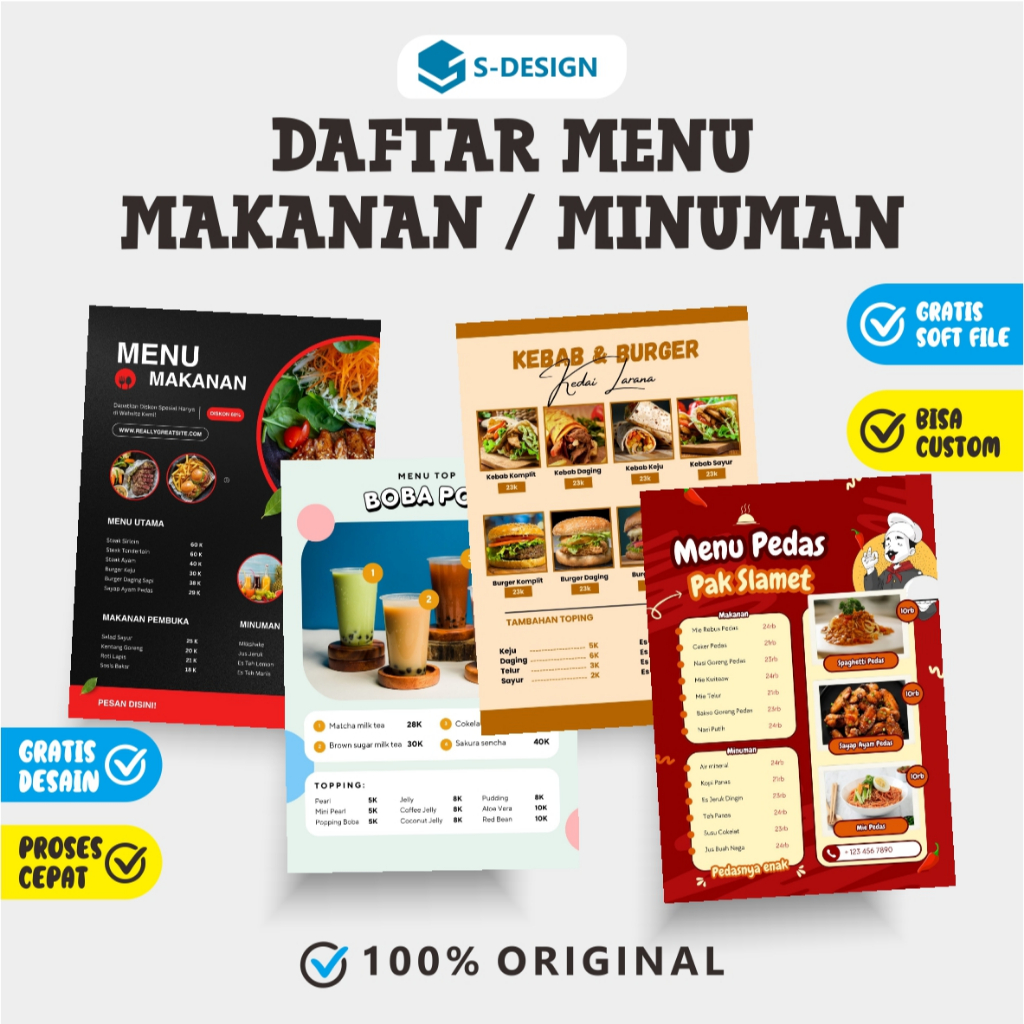 

DAFTAR MENU / MENU MAKANAN / LIST MENU / CETAK DAFTAR MENU / DAFTAR MENU CUSTOM / STIKER MENU / REMBO PRINTING