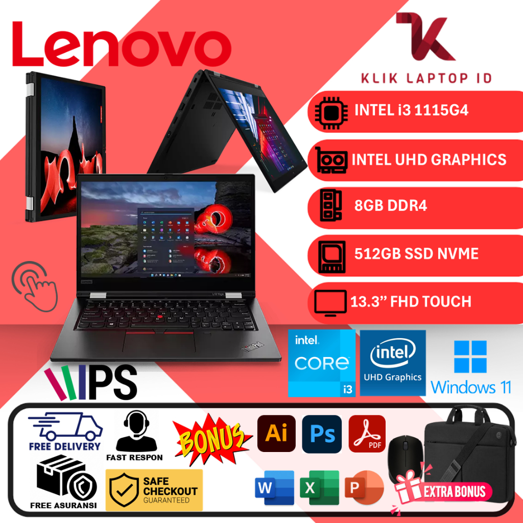 Laptop Lenovo Thinkpad L13 Yoga G2 Intel Core i3 1135G7 8GB  512GB SSD 13 FHD TOUCH
