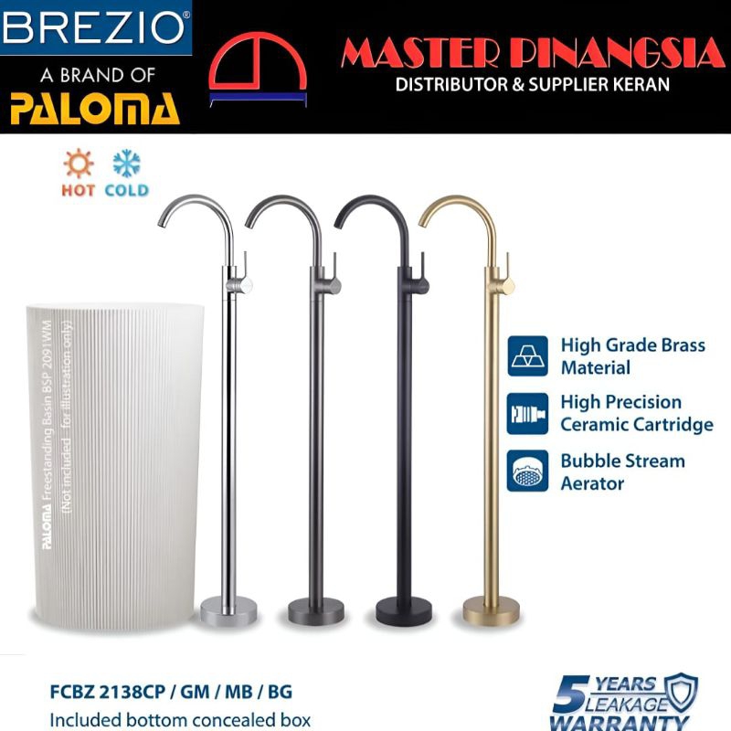 BREZIO Keran Wastafel Freestanding Floor Standing Padestal Cuci tangan Kran Air Panas Dingin Berdiri