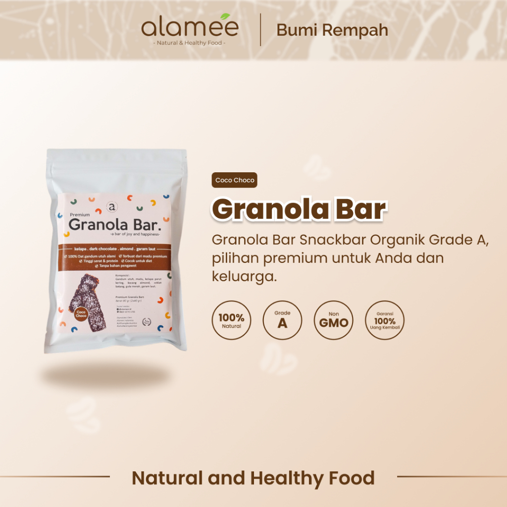 

ALAMEE Granola Bar Snackbar Coconut Choco Cemilan Diet Healthy Snack Sehat Rendah Kalori 80gr