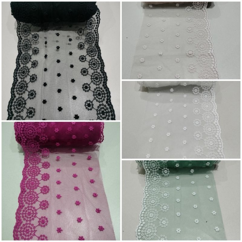renda tile/ renda tile bordir lebar 15cm varian warna
