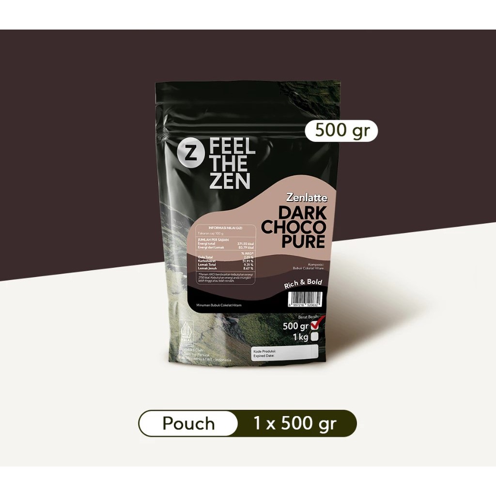 

Zenlatte Dark Choco Pure - Bag 500gr | Dark Chocolate Powder | Bubuk Dark Coklat | Pure Chocolate