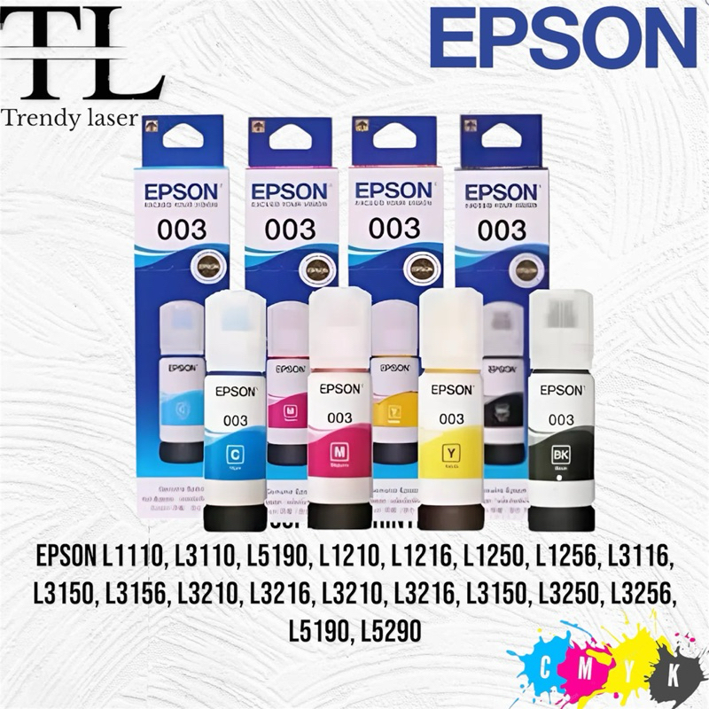 1SET TINTA EPSON 003 ORIGINAL TIPE PRINTER L SERIES  L1110, L3110, L5190, L1210, L1216, L1250, L1256