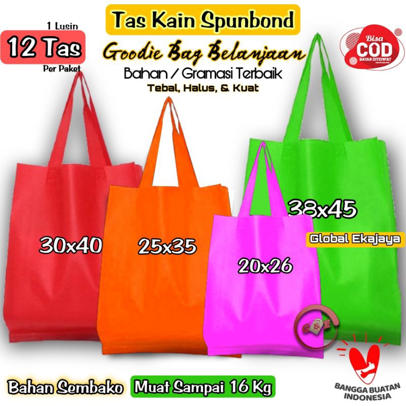 

Lusinan Tas Spunbond Goodie Bag Tali Uk 38x45x10 30x40x10 25x35x10 20x26x10 Totebag Godybag Kain