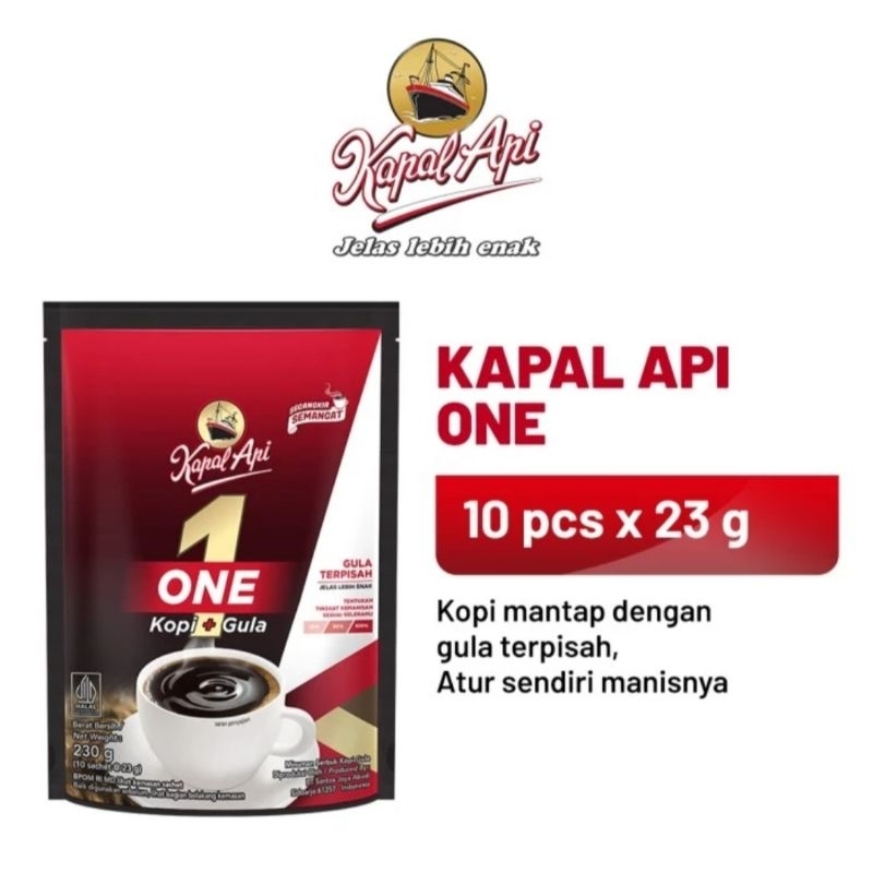 

Kapal api ONE kopi gula terpisah | 10 sachet @ 23 gr