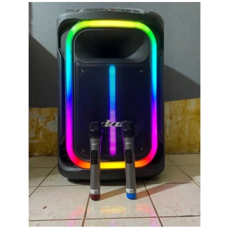 Speaker Portable wireless 15 inch DAT DT 1505 X2 LED Free 2 Mic DT1505