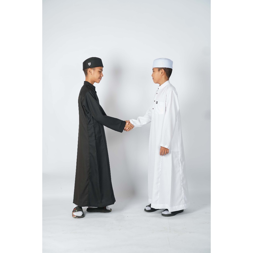 Jubah Remaja Ghamis Anak Laki-Laki Jubah Anak Jubah Polos Anak Hurairah Hitam dan Putih