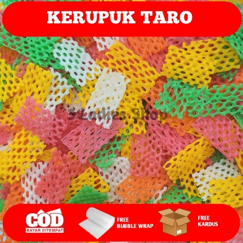 

Kerupuk Taro Mentah Warna Warni / Kerupuk Jaring Taro Kemasan 250 Gram