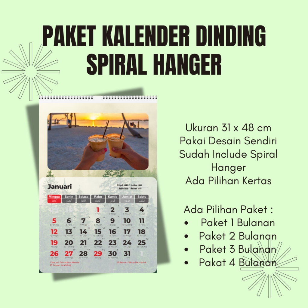 

(SPIRAL) PAKET KALENDER DINDING 2025 SPIRAL KAWAT HANGER A3+ TANPA MINIMAL