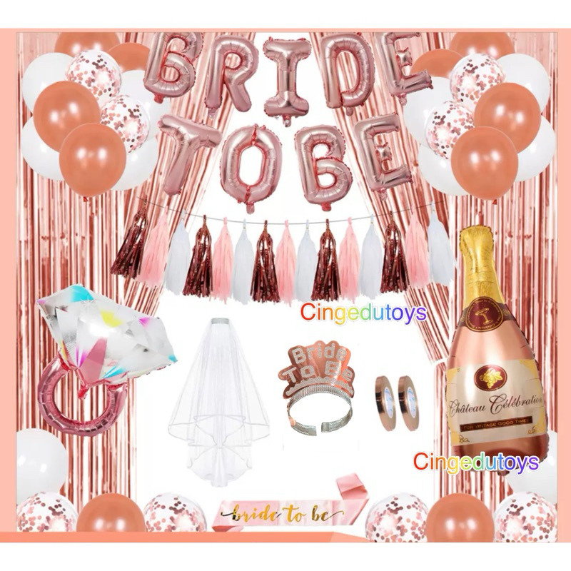 Donesubego - Paket Dekorasi Bridal Shower Full Set Balon Bride To Be Glamor Mewah BTB12+Veil