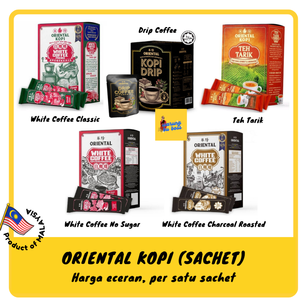 

Oriental Kopi Malaysia Oriental White Coffee Classic Roasted Mocha Himalayan Salt Hazelnut White Coffee Extra Kaw Teh Tarik Oriental Kopi Malaysia Ecer Satuan Sachet