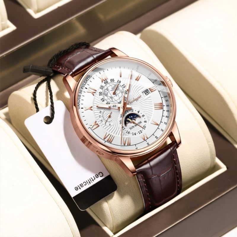 POEDAGAR Chrono Aktif Jam Tangan Pria Original Anti Air Kulit Tahan Keren Led Chronograph Aktif Watc