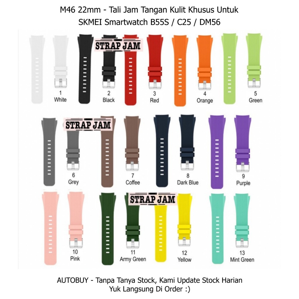 M46 22mm Tali Jam Tangan SKMEI Smartwatch B55S / C25 / DM56 - Strap Silikon Rubber Pria Wanita