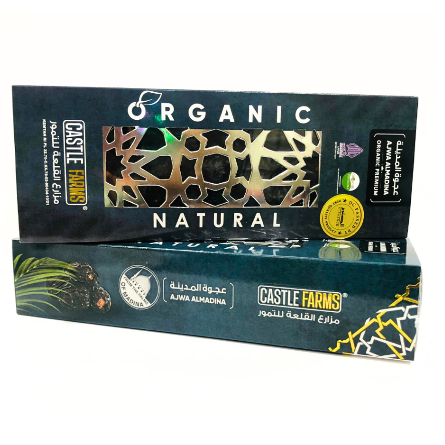 

Ajwa Organic Natural 500 Gr x 12 pcs / Kurma Ajwa Nabi Organic Castle Farm Premium 1 Dus