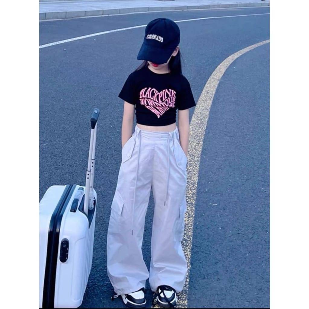 NEW  Hip-Hop Kids Cargo Anak Perempuan | Cargo Kancing Kaki Serut Korean Style Terlaris Bawahan Anak
