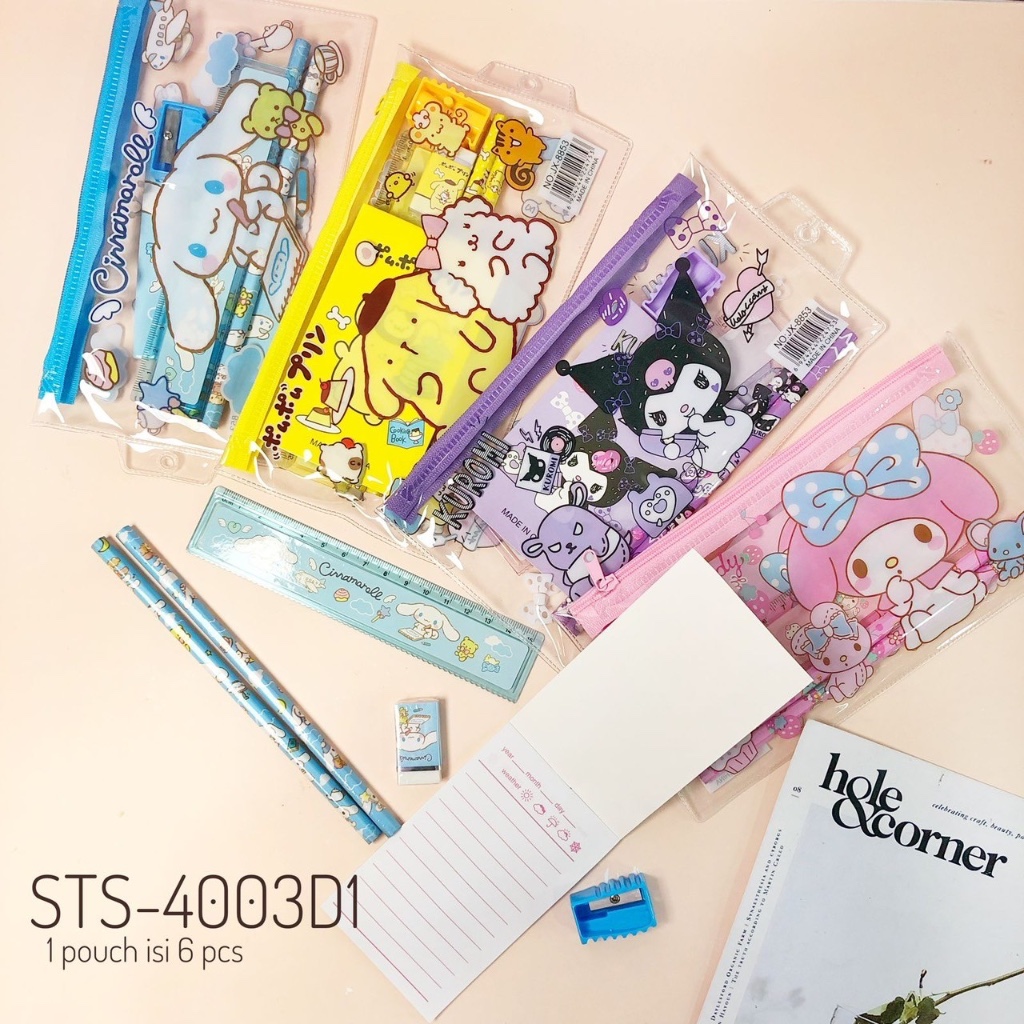

alat tulis set stationery set pouch mika sanrio kuromi cinnamoroll melody poma tempat pensil set