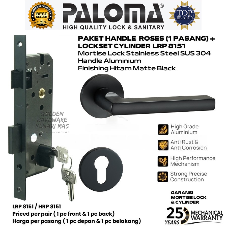 PALOMA HRP LRP 8151 MSP 1128 Gagang Pintu Door Handle Roses Set Aluminium Lockset LHT Included Morti