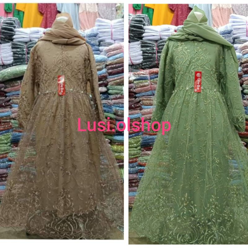 Gamis Brokat Anak Perempuan Model Terbaru Mewah Buat Pesta Set Hijab Pasmina ( Usia 2-12 Tahun )