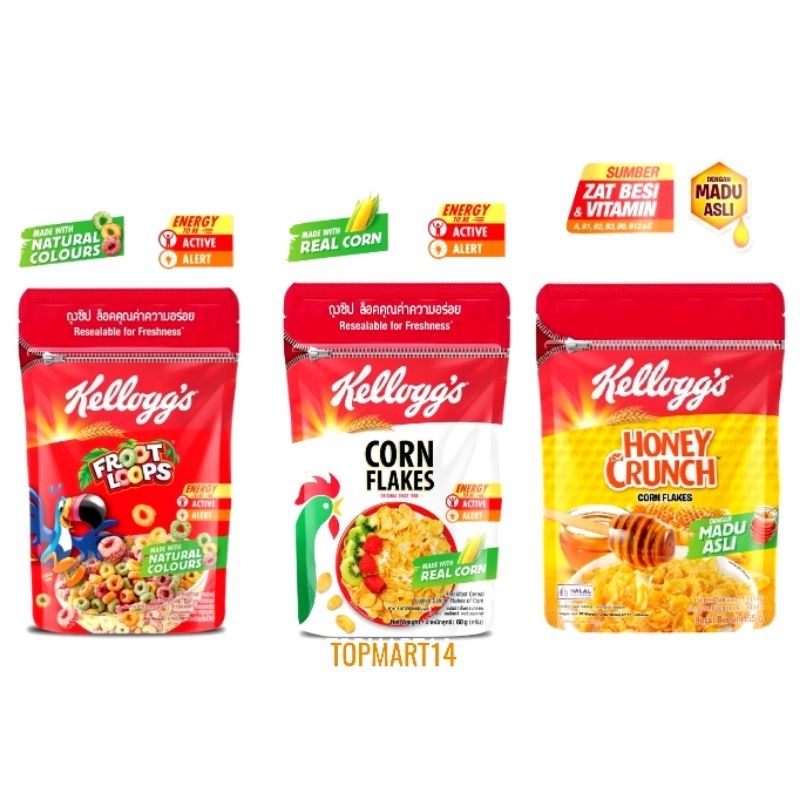 

KELLOGGS Froot Loops 55Gr/Corn Flakes 60Gr/Honey Crunch Corn Flakes 55Gr