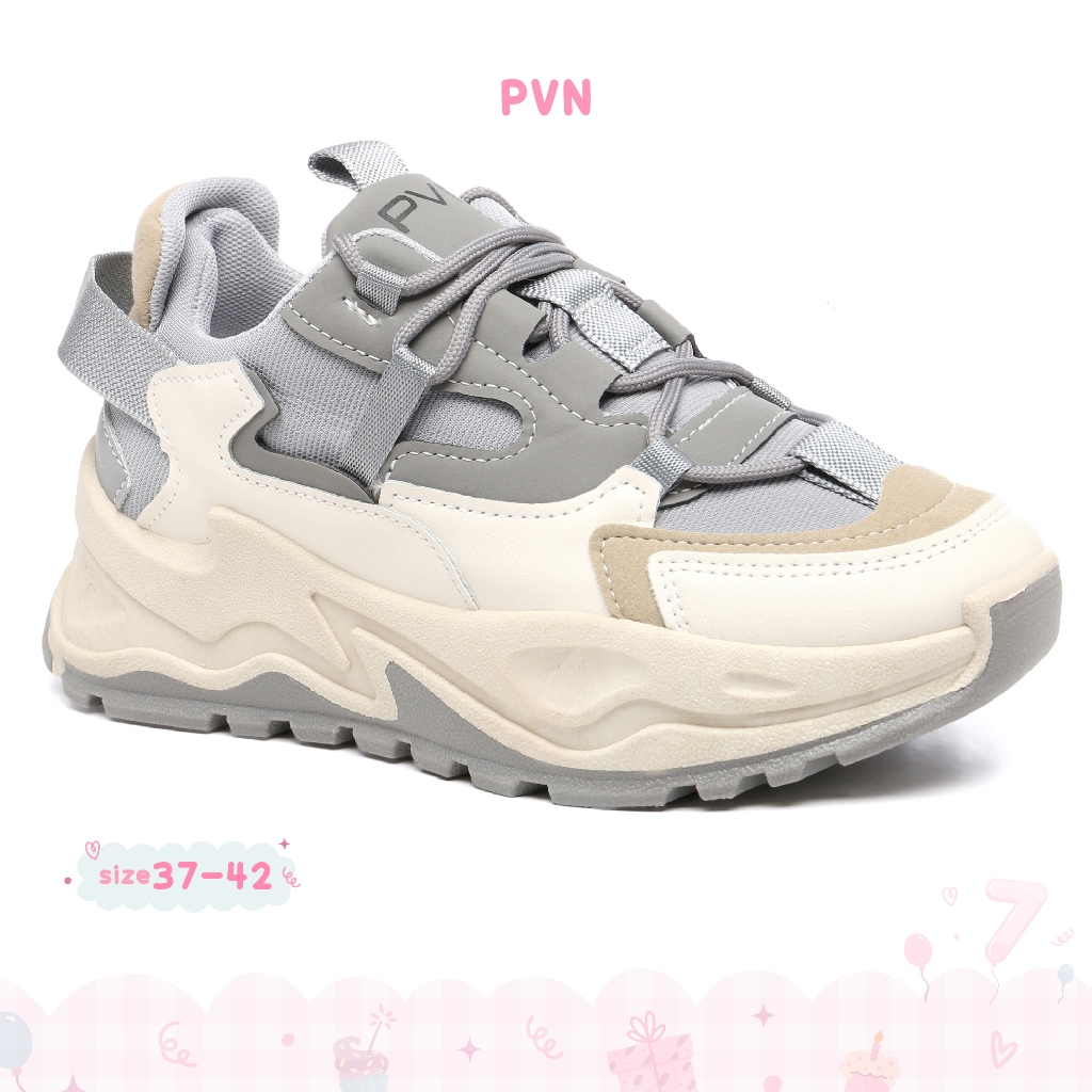 PVN Jungkook Sepatu Sneakers Wanita Sport Shoes Grey Krem 129