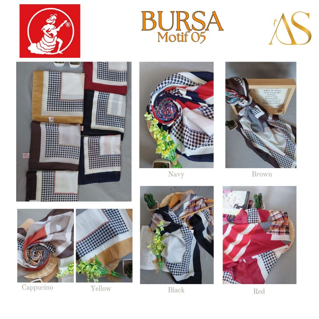 UMAMA SQUARE HIJAB SEGIEMPAT BURSA MOTIF 05 UKURAN 110X110CM / UMAMA SCARF JILBAB SEGI EMPAT VOAL PR